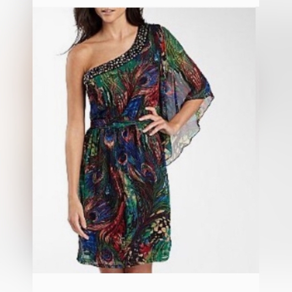 Bisou Bisou Dresses & Skirts - 💕2☆ for $20 Bisou Bisou Michele Bohbot One-Shoulder Rhinestone Peacock Dress